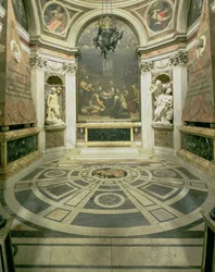 Interior view of the octagonal Chigi Chapel, begun by Raphael in 1513 and completed after 1652 by Bernini